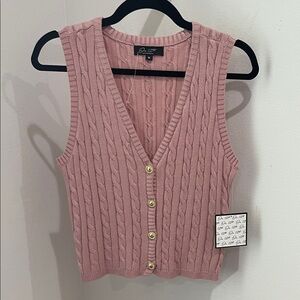 Club Monaco Pink Cable Knit Button-Front Sweater Vest